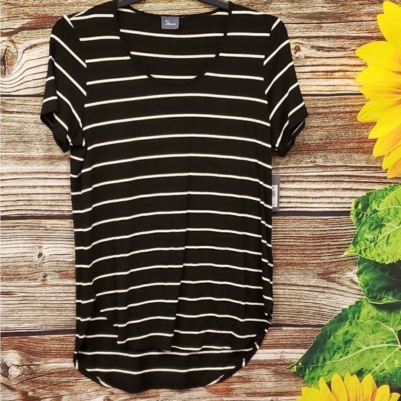 Strazzi NWT black/ bone stripped tunic length top - Picture 1 of 6